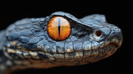 Fototapeta premium Close-up of venomous snake's head, dark background, wildlife