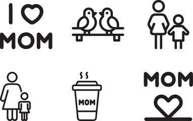 Happy Mother's Day Flat Vector Icon Set - Minimalist and Stylish Designs