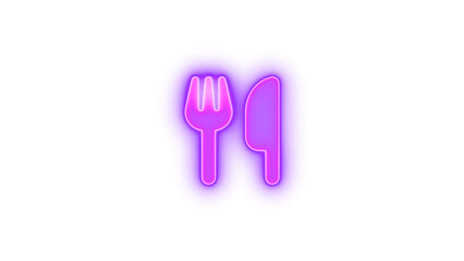 Fototapeta premium Utensils icon purple color glowing neon on black background