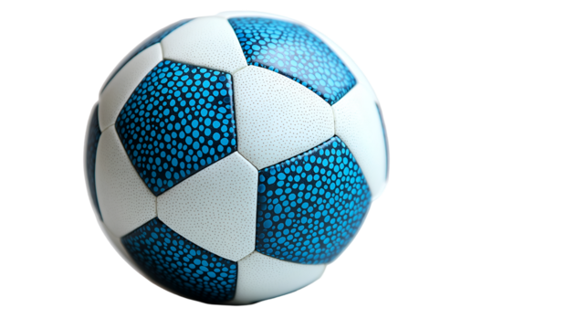 Blue and White Soccer Ball Modern Sport Equipment for Team Games and Matches, isolated on transparent background.