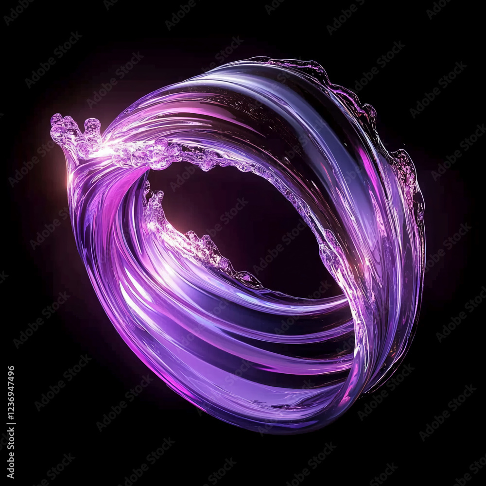Poster glowing purple liquid in a swirling motion, representing energy, fluidity, and modern abstract art w