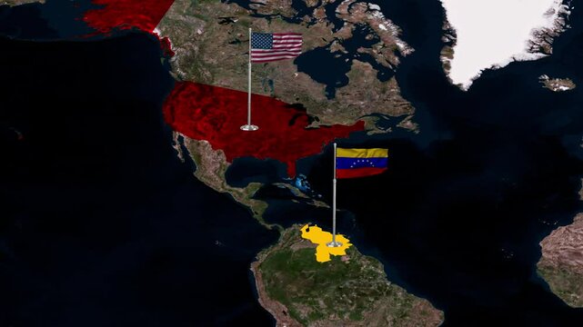 United States and Venezuela map animation showcasing geographical features and borders for global comparison and analysis