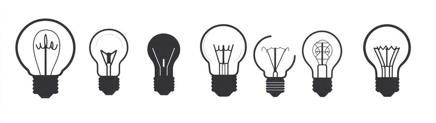 Fototapeta premium Set of light bulb icons simple vector design black on white background