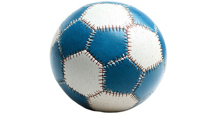 Vintage Blue Soccer Ball Retro Leather Design for Team Matches and Goal Play, isolated on transparent background.