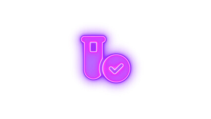 Vial circle check icon purple color glowing neon on black background