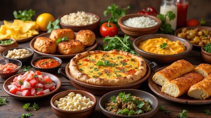 Obraz premium Vibrant display of traditional Albanian dishes showcasing local flavors