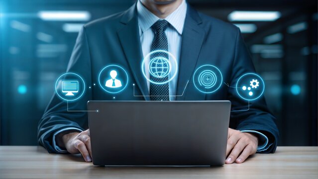 Business Audit and Compliance Concept: Digital Icons Representing Compliance, Target Goals, Data Analysis, and Quality Control for Business Audits and Certification