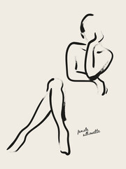 Minimalist female silhouette, elegant line art poster, aesthetic wall poster