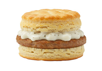 Sausage biscuit sandwich isolated on White background