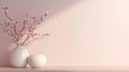 Minimalist pastel interior with soft natural lighting and gentle decor