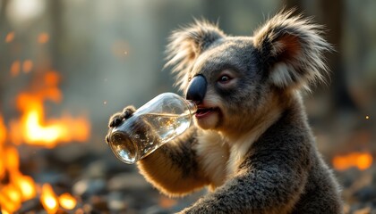 Koala Drinking Water Near Bushfire Wildlife Rescue Image