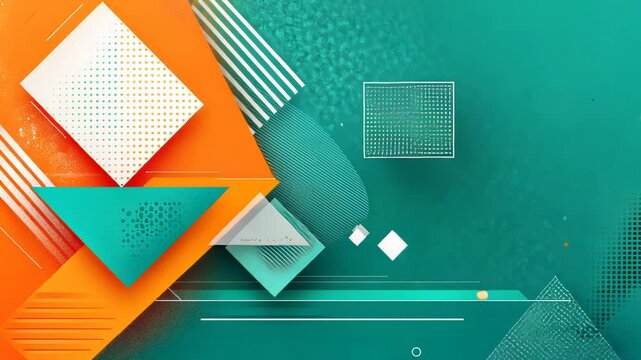 Vibrant Green Mint and Orange Geometric Abstract Polygons and Shapes Motion Design