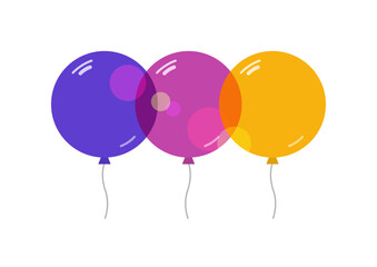 Invitation or Greeting card with three colorful air balloons on white background. Vector illustration