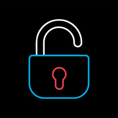 Unlock icon. Security, safety, encryption, privacy concept