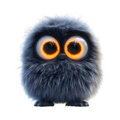 Fluffy 3D Cartoon Owl with Glowing Orange Eyes Isolated on Transparent Background