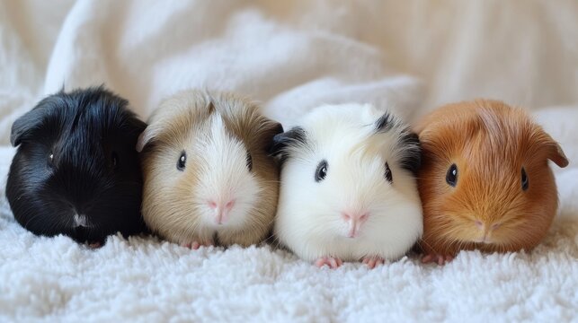 Adopt a Rescued Guinea Pig Month Adorable guinea pigs lined up on soft fleece blanket