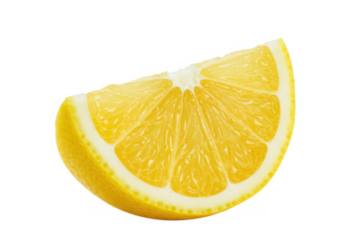 Fresh lemon wedge isolated on White background