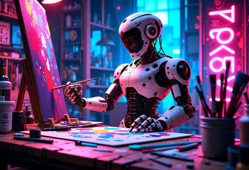 
"Futuristic Humanoid Robot Creating Artwork in a Studio
