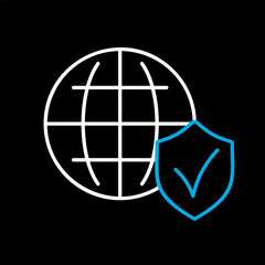 Global shield vector icon on black background