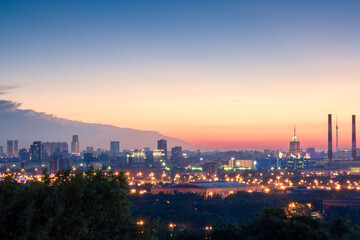 The pre-dawn mesmerizing urban landscape of Moscow in summer