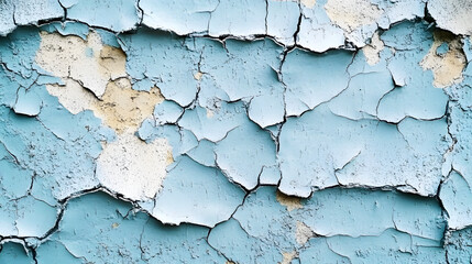 Obraz premium Textured blue wall with cracked paint and rough uneven surface featuring empty space for text and graphic design elements.