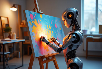 
"Futuristic Humanoid Robot Creating Artwork in a Studio
