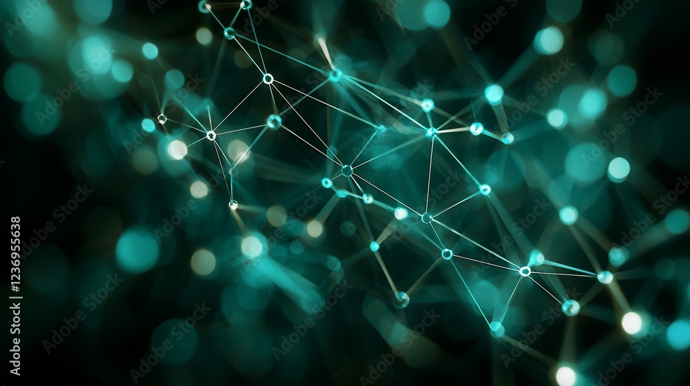 Poster Abstract teal network connection background with bokeh.