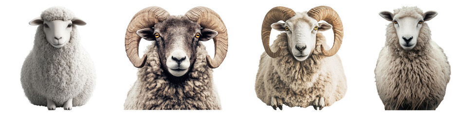 Naklejka premium Sheep isolated on transparent background, PNG, Set of