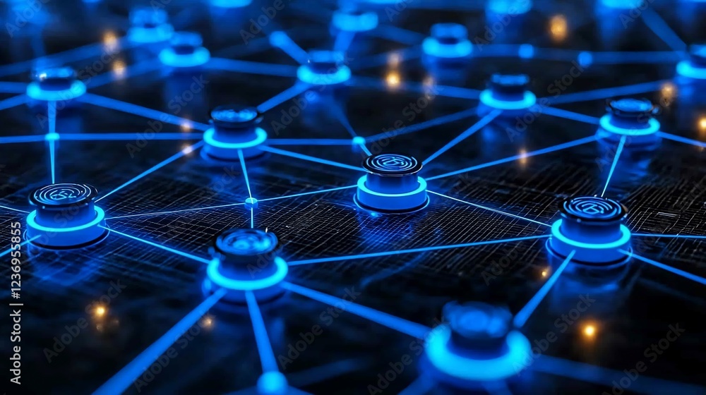 Poster abstract network connection, glowing nodes.