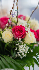 bouquet of white and red roses