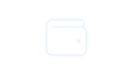 Wallet icon white color glowing neon on black background