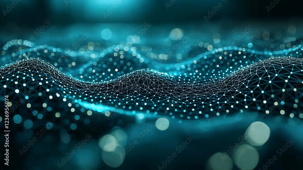 Poster Abstract digital wave of connected points and lines.