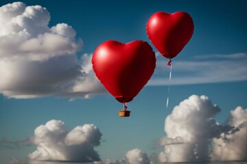 Fototapeta premium red heart shaped balloons Floating in the air with clouds in the background.