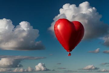 Fototapeta premium red heart shaped balloons Floating in the air with clouds in the background.