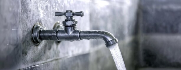 A Close-Up View of a Vintage Water Faucet Wonderfully Dispensing Water in a Modern Setting