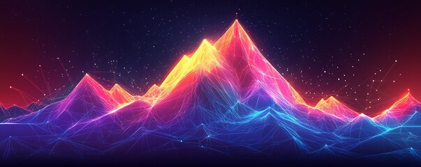 Abstract Colorful Mountain Range with Digital Network