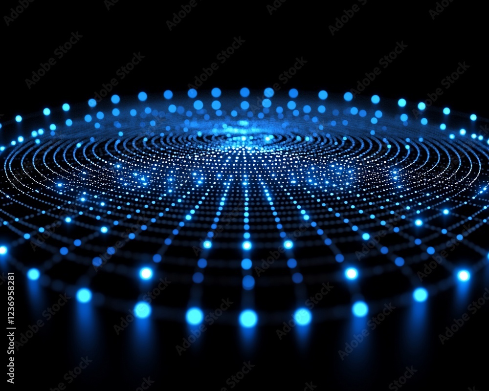 Poster abstract blue glowing particle network.