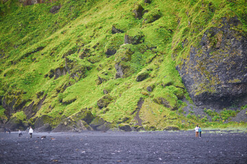 Scenic view of Vikurfjara black sand beach in Vik in Southern Iceland.