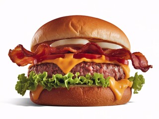 Delicious cheeseburger with crispy bacon and lettuce
