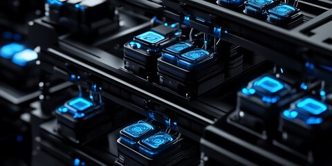 Obraz premium Futuristic Circuit Board with Glowing Blue Components