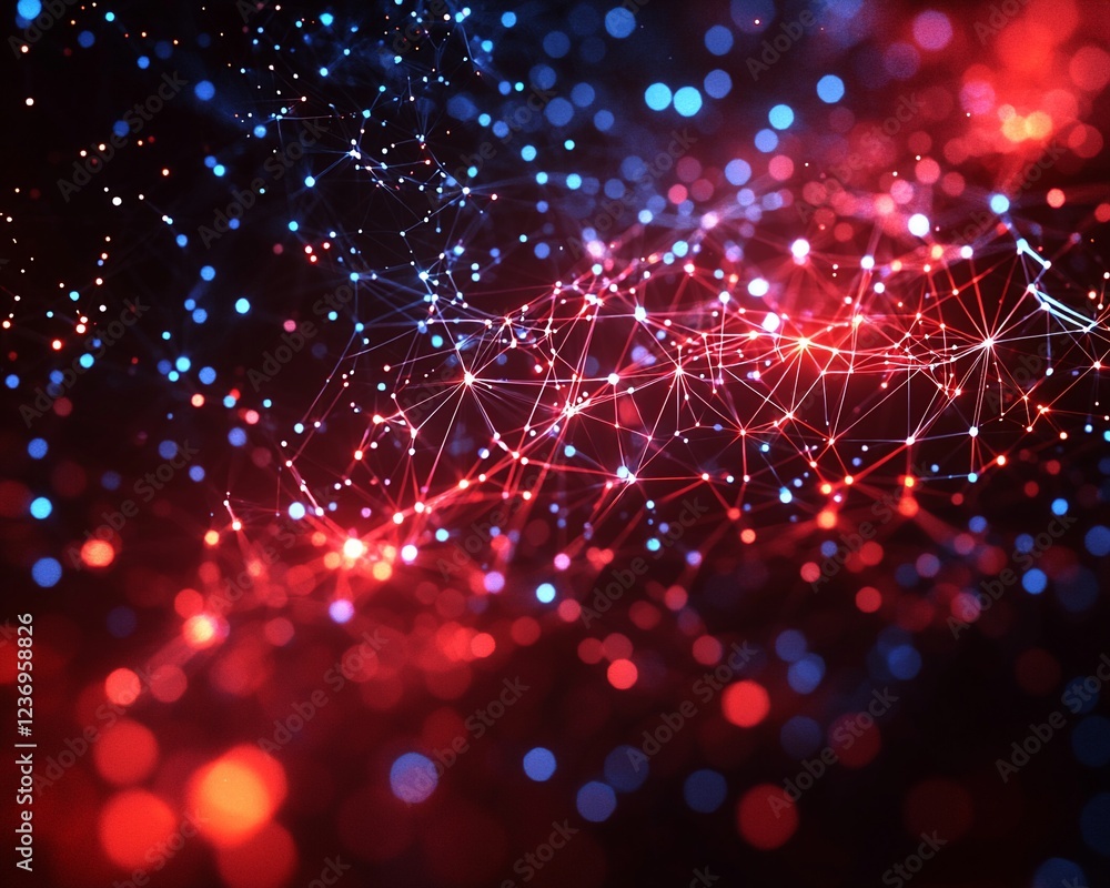 Poster abstract red and blue glowing network connection.