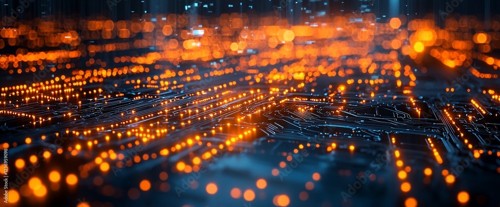 Poster Abstract digital network with glowing nodes.