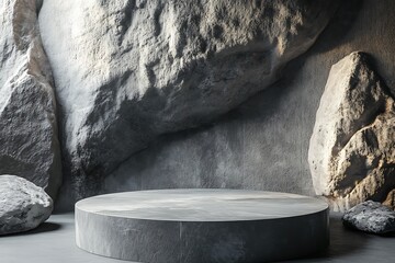 Modern Gray Stone Product Display with a Circular Pedestal