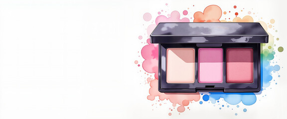 Classic eyeshadow quad in pastel tones on white background with copy space, beauty concept