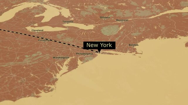 Animated Flight Path from Los Angeles to New York &ndash; Travel and Tourism Map Animation