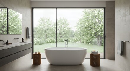 Fototapeta premium Modern Freestanding Bathtub in Luxurious Bathroom Design
