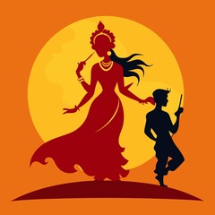 A silhouette image of Krishna's pastimes