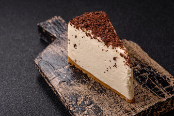 Delicious sweet piece of cheesecake with mascarpone cheese