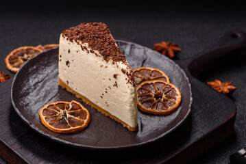 Delicious sweet piece of cheesecake with mascarpone cheese