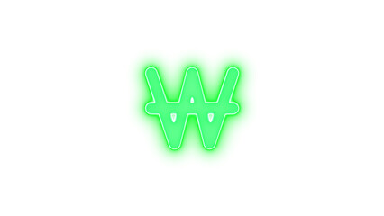 Won sign icon green color glowing neon on transparent background